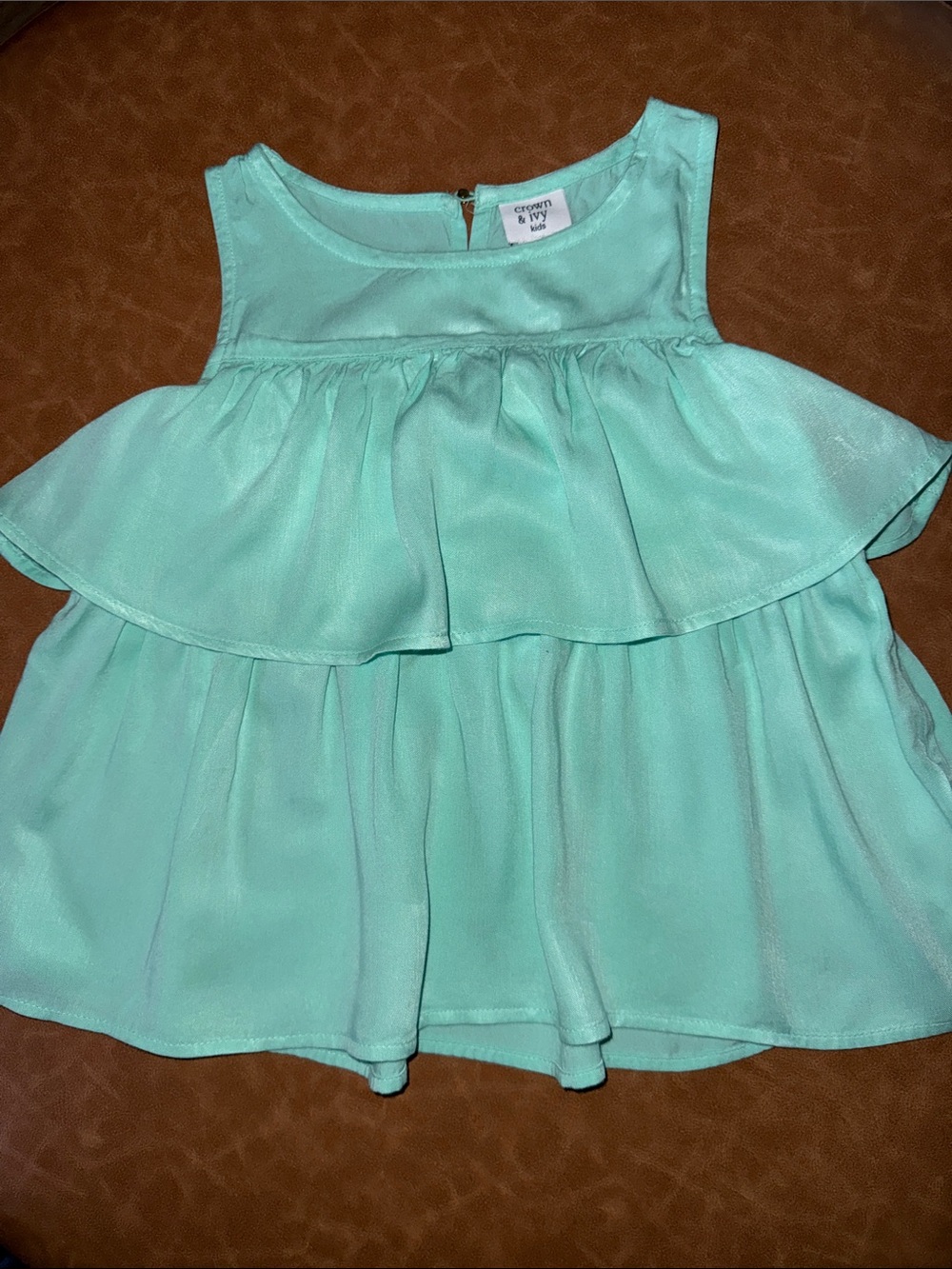 Crown & Ivy Girls size 6x Turquoise layered ruffle blouse sleeveless top